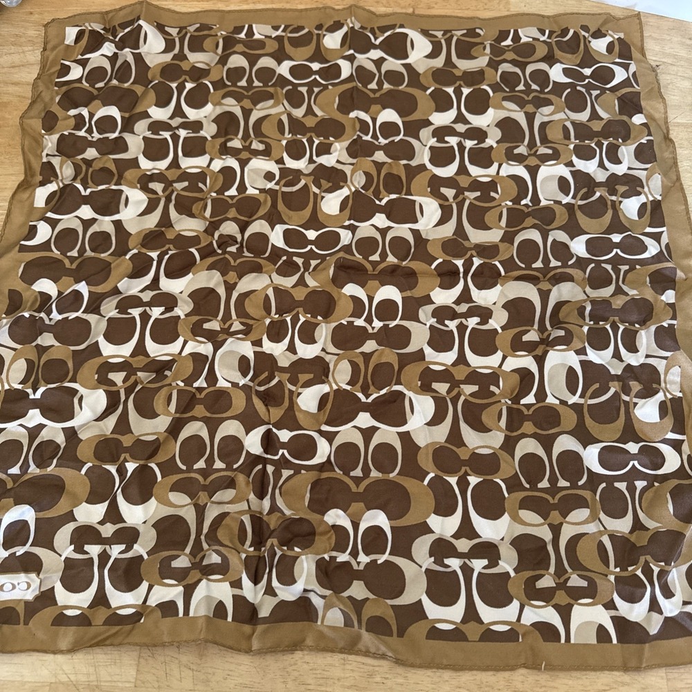NEW Coach Silk Scarf Chelsea Optic C F98197 21" Square Brown - Picture 12 of 15